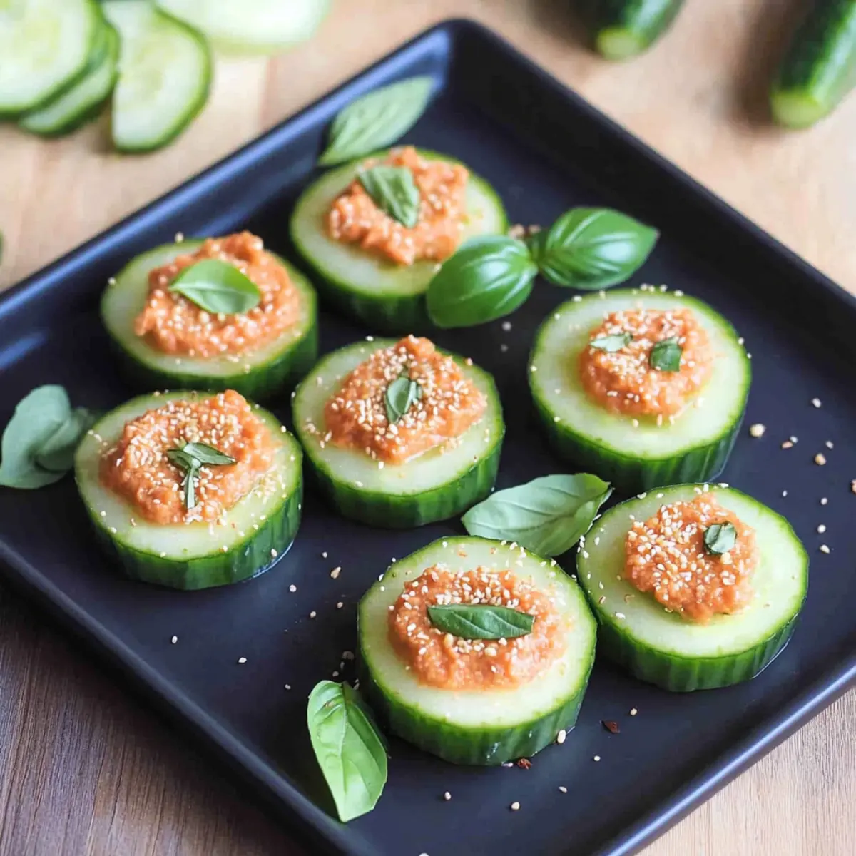Crispy Cucumber Bites with Zesty Sun Dried Tomato Spread 5 Cucumber Bites