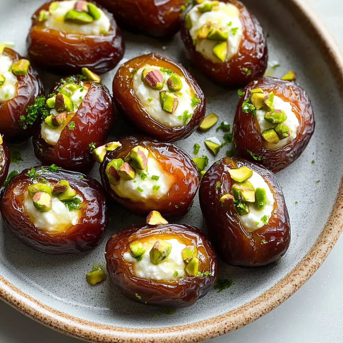 Honey Pistachio Ricotta Stuffed Dates