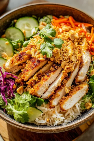 Crispy Rice Satay Chicken Salad