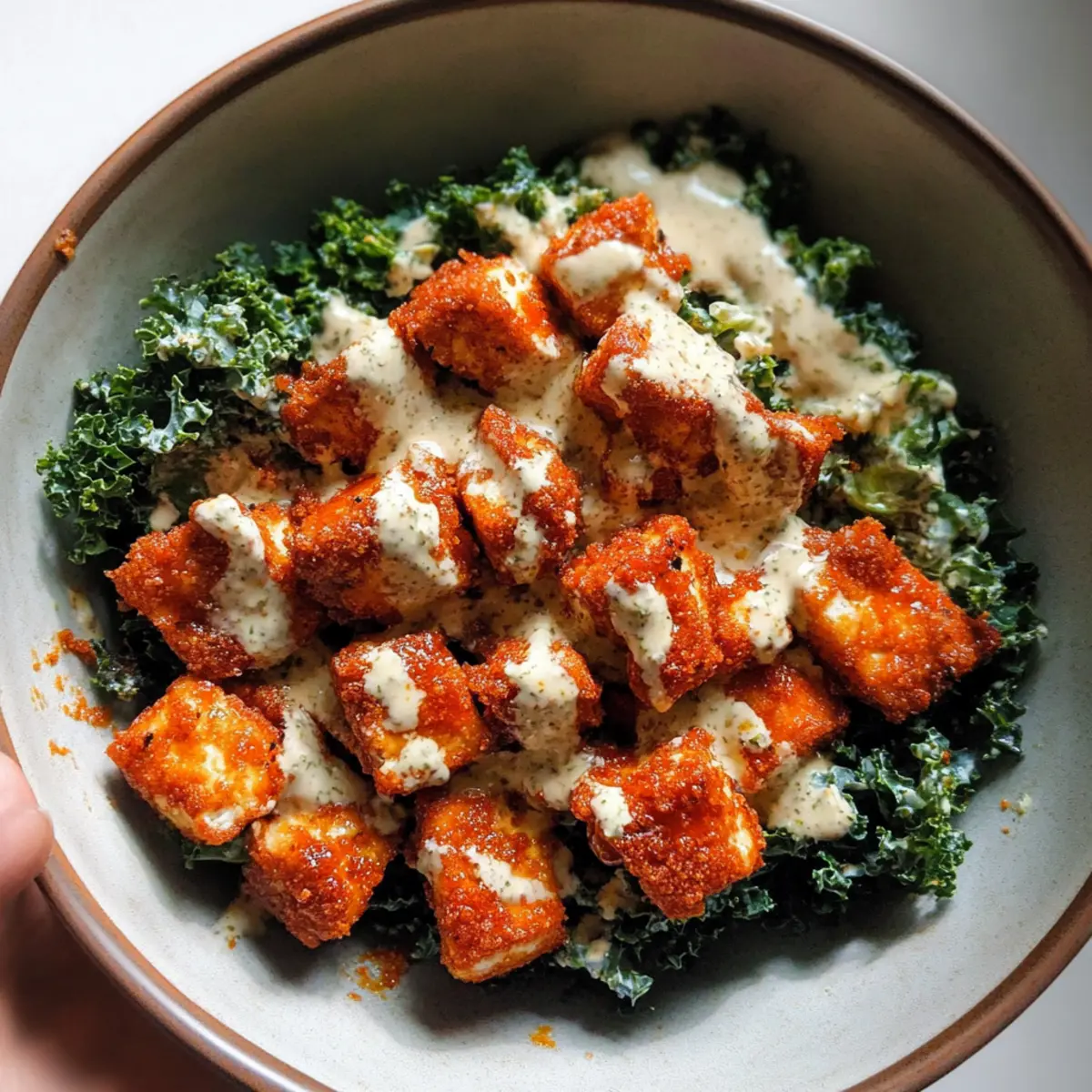 Buffalo Tofu with Caesar Salad
