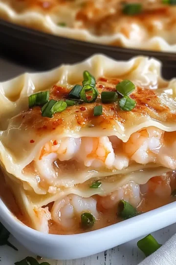 Savory Shrimp Dumpling Lasagna