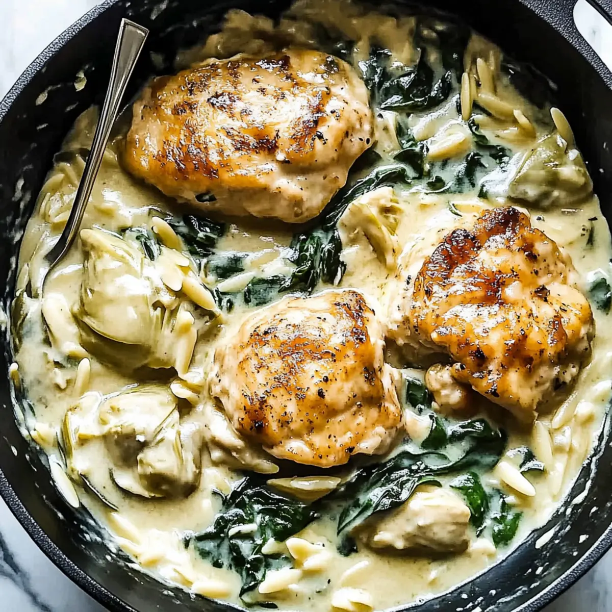 Spinach and Artichoke Chicken Orzo Delight