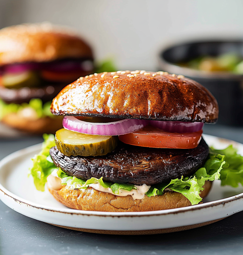 Juicy Portobello Mushroom Burgers with Balsamic Drizzle 3 Juicy Portobello Mushroom Burgers with Balsamic Drizzle
