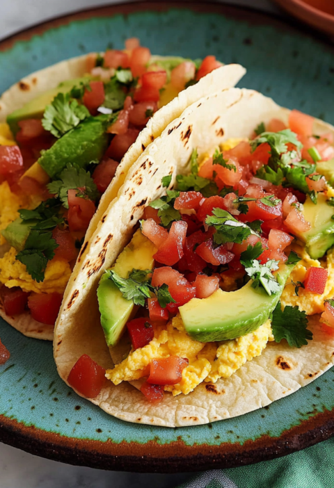Breakfast Tacos with Fluffy Eggs and Fresh Toppings