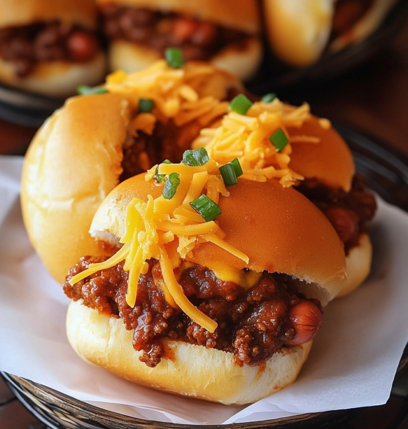 Chili Cheese Dog Sliders 6 Chili Cheese Dog Sliders